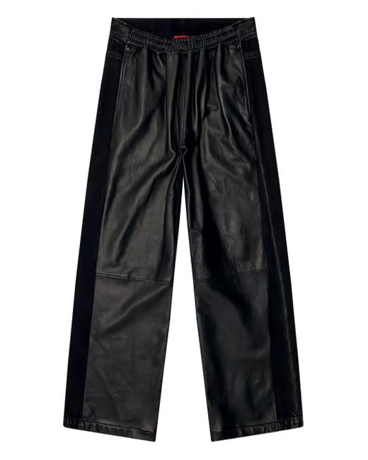 DIESEL Gray Leather Wide-Leg Trousers for men