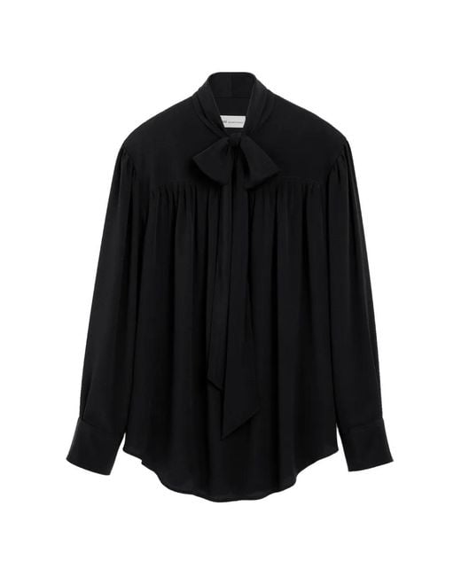 AMI Black Blouse En Soie À Col Lavallière