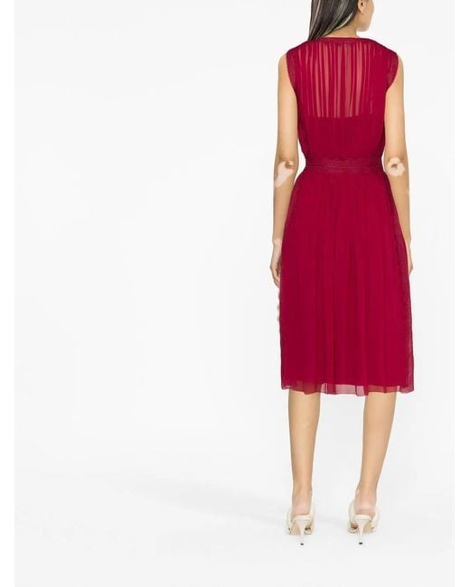 Alberta Ferretti Red Sleeveless Silk Midi Dress