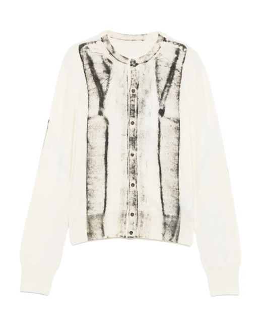 MM6 by Maison Margiela White Cardigan-Print Jumper
