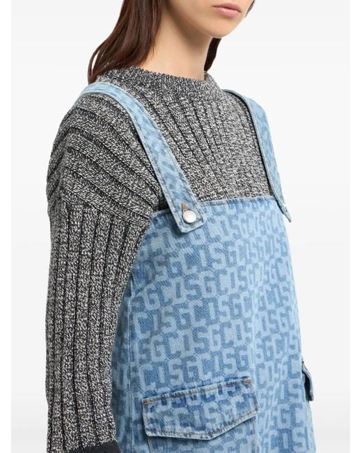 Gcds Blue Sleeveless Denim Monogram Dress