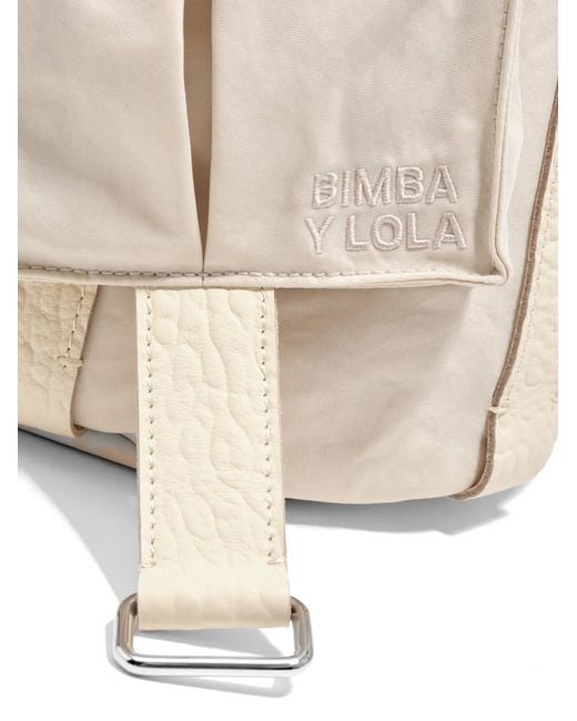 Bimba Y Lola Natural Large Pebbled-Trim Drawstring Bucket Bag