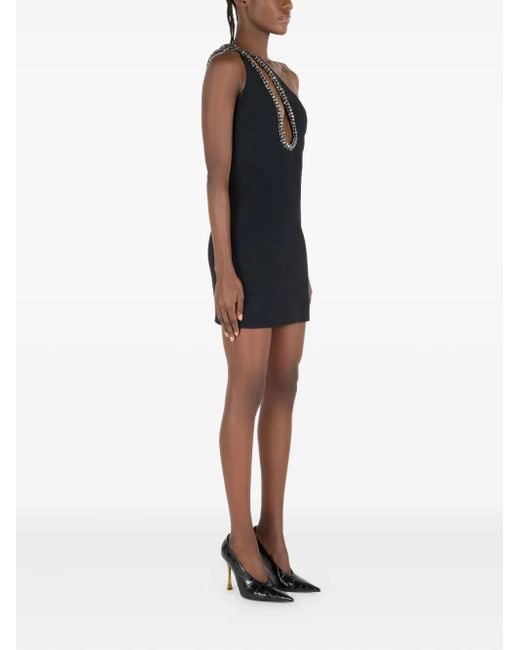 Roberto Cavalli Mini One-Shoulder Embellished Dress in Black | Lyst