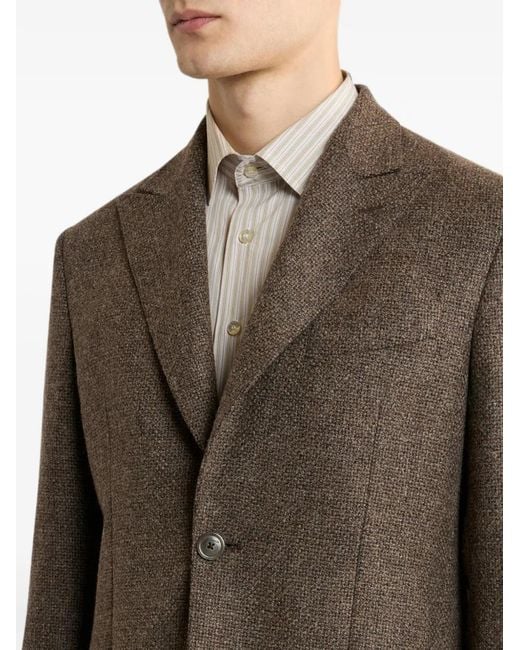 Etro Brown Single-Breasted Wool-Blend Basketweave Jacket for men