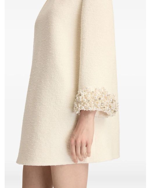 Oscar de la Renta White Pearl-Embellished Tweed Dress