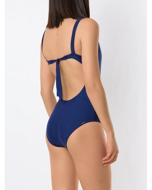 Amir Slama Blue Plain Plunging Back One-Piece