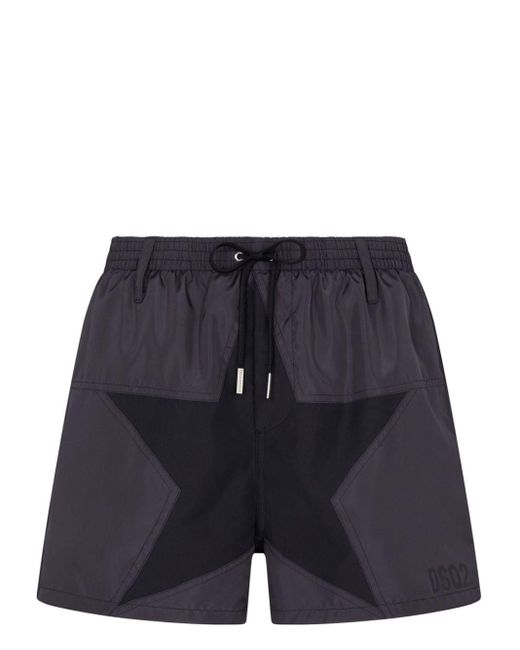 DSquared² Blue Star-panelled Swim Shorts for men
