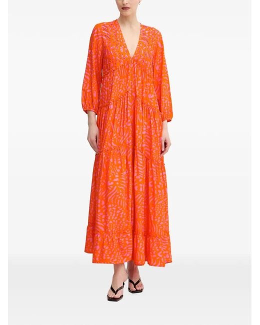 Lola Casademunt Orange Sequin-Embellished Tiered Maxi Dress