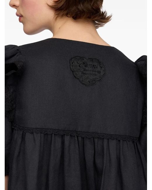 Ganni Black Ruffled Lace-Trim Dress
