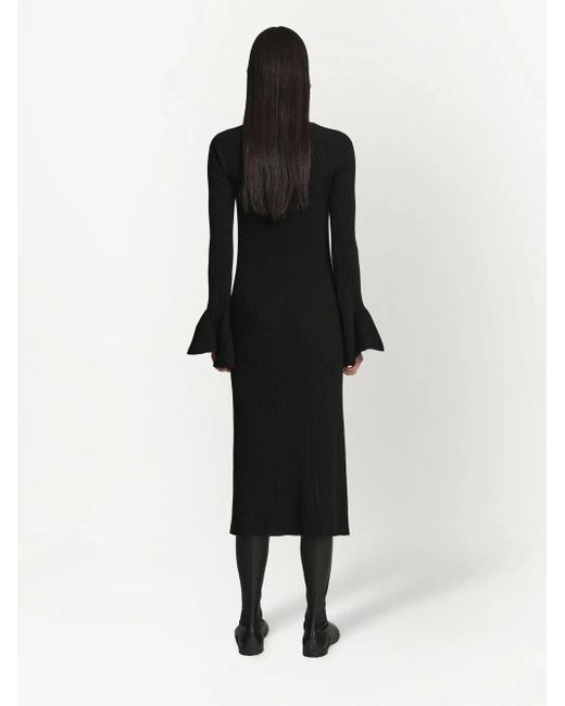 Proenza Schouler Black Ribbed-Knit Flute-Sleeved Dress
