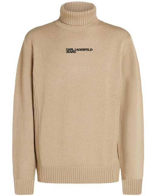 Karl Lagerfeld Logo Embroidered Turtleneck Sweater in Natural for Men Lyst UK