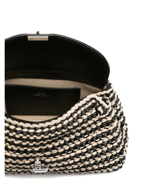 Totême  Black Mini T-Lock Woven-Leather Clutch Bag