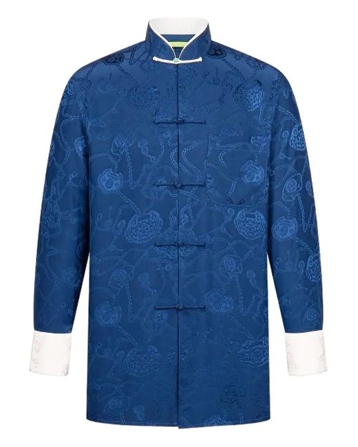 Camicia Jacquard Con Colletto Alla Coreana di Shanghai Tang in Blue da Uomo