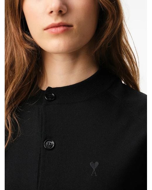 AMI Black Wool Short Sleeves Ami De Coeur Cardigan