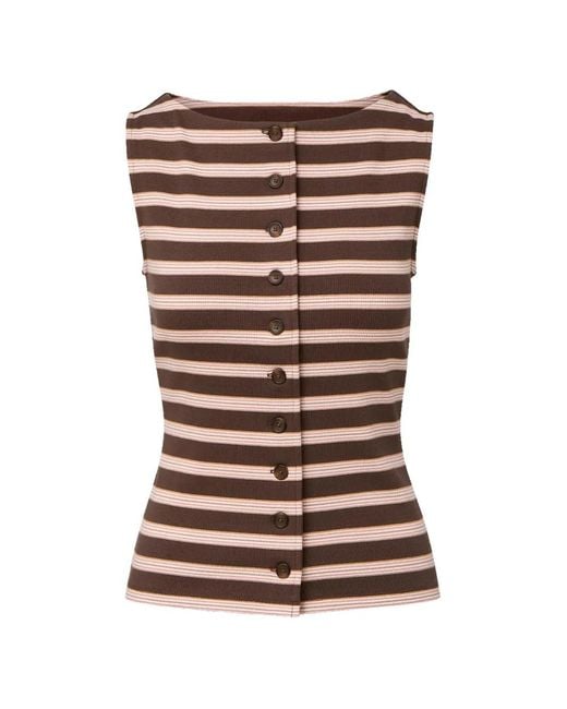 Veronica Beard Brown Uma Striped Ribbed Top