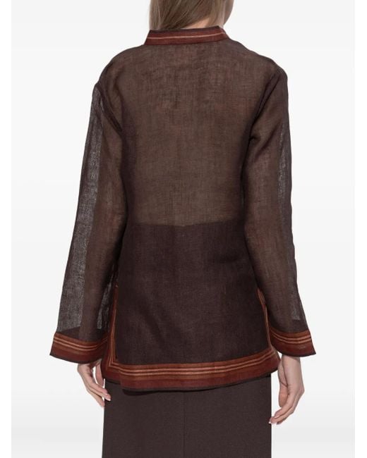 Tory Burch Purple Linen Striped Tunic