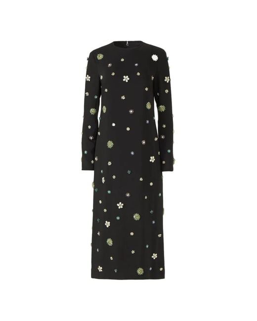 Costarellos Black Brionka Embellished Crepe Midi Dress