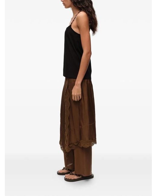 Bimba Y Lola Brown Lace-Trim Asymmetric Skort Trousers