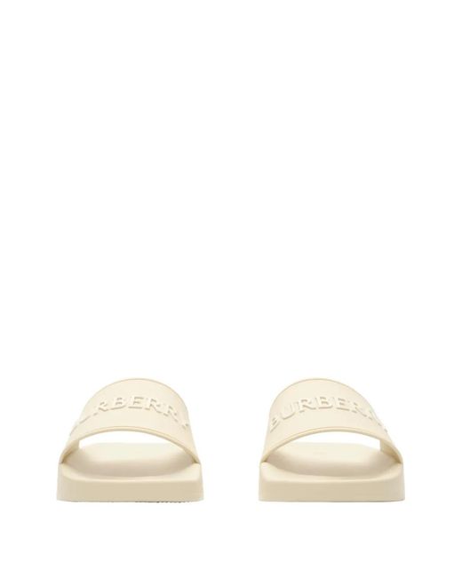 Burberry White Logo Slides