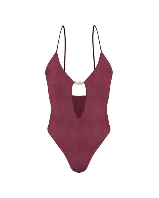 Mc2 Saint Barth Purple Logo-Plaque Cut-Out Swimsuit