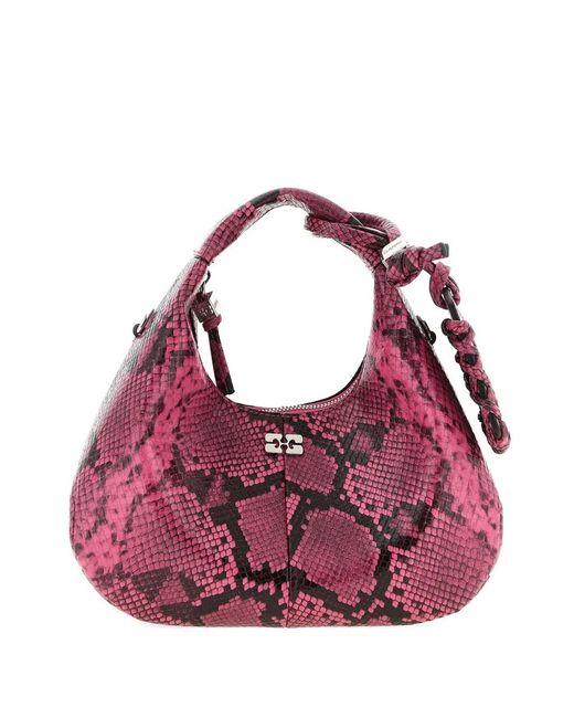 Ganni Pink Snake-Print Mini Bag