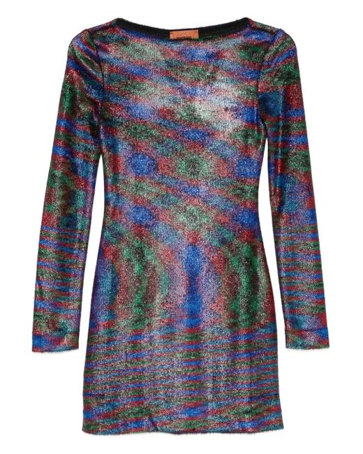 Missoni Blue Abstract-Pattern Long-Sleeve Mini Dress