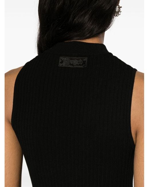 The Attico Black Cropped Ribbed Knit Tank Top