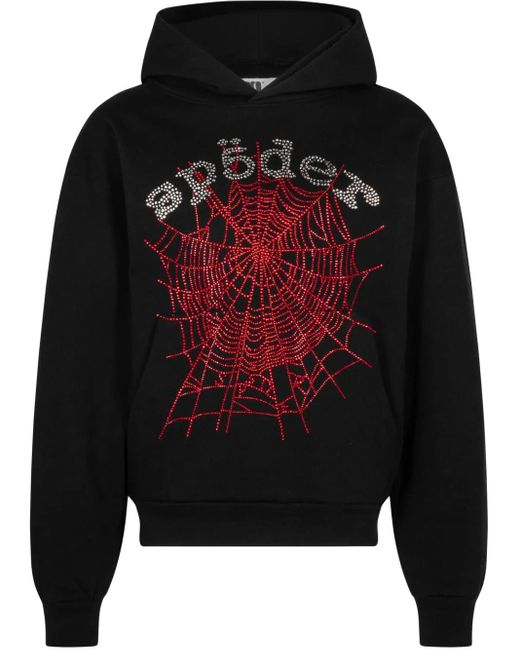 Sp5der Black Rhinestone Og Web V2 Hoodie for men