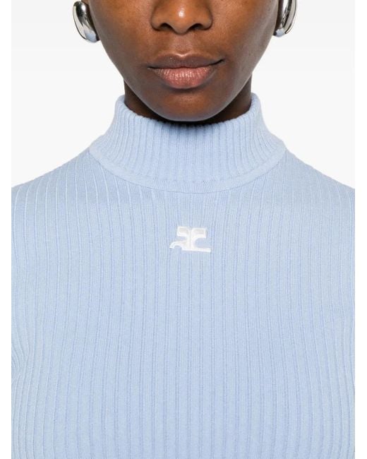 Courreges Blue Geripptes Oberteil mit Stehkragen