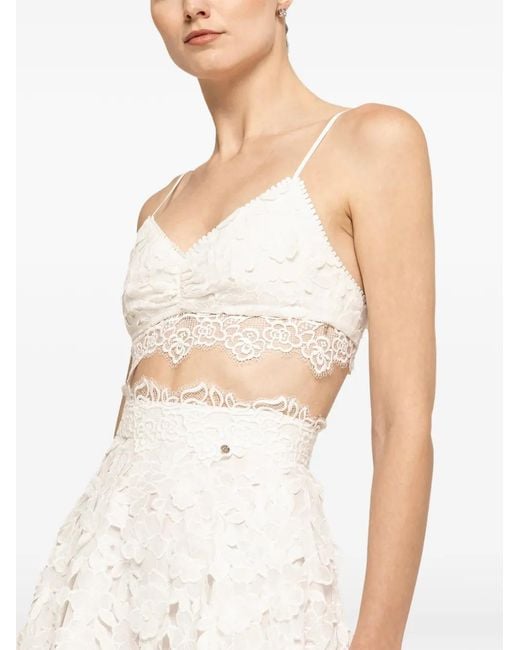 Nissa White 3D Embroidery Cotton Midi Skirt