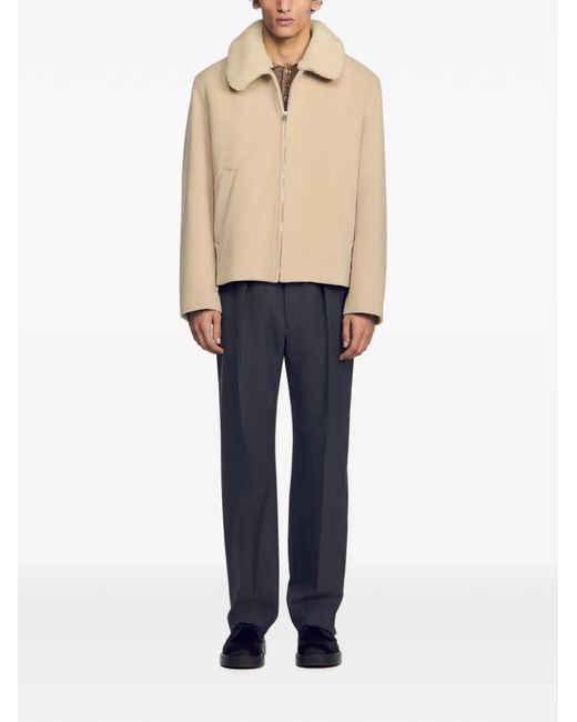 Sandro Natural Shearling-Collar Zip-Up Jacket for men