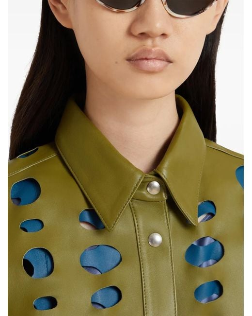 Marni Green Nappa Leather Shirt With Cut-Out Detailing