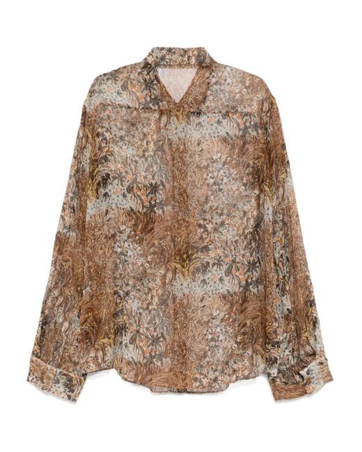 JNBY Brown Graphic-Print Silk Shirt