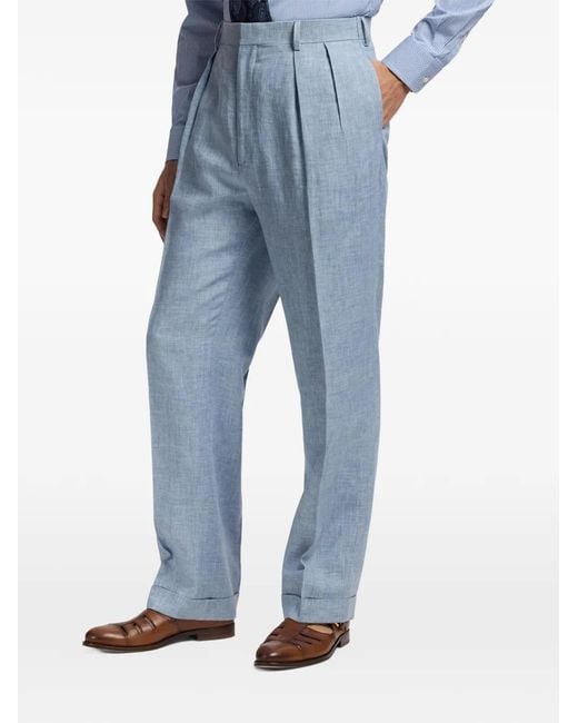 Ralph Lauren Blue Double-Pleated Trousers for men