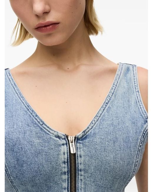 Karl Lagerfeld Blue V-Neck Zip Mini Dress