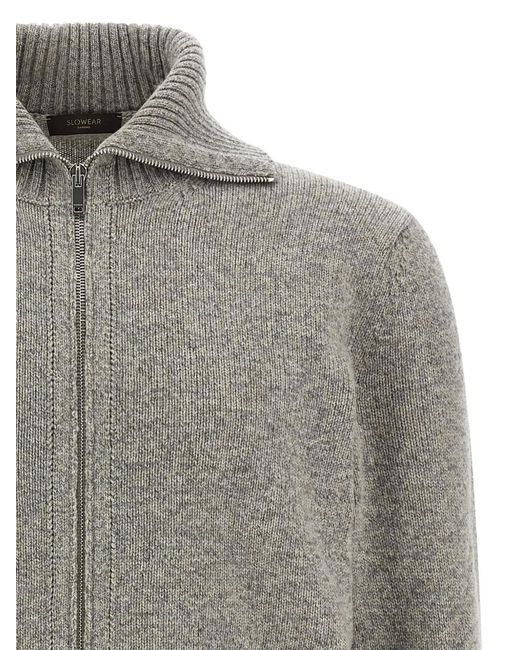 Zanone Gray Mélange-Knit Zip-Up Cardigan for men