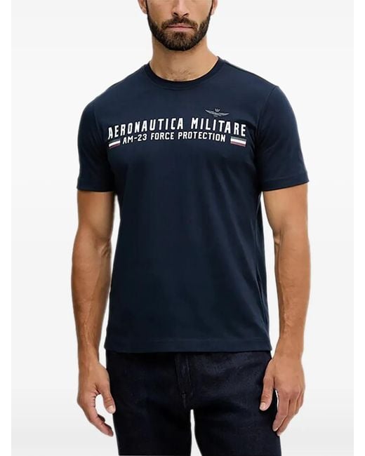 Aeronautica Militare Blue T-Shirt Graphique À Col Rond for men