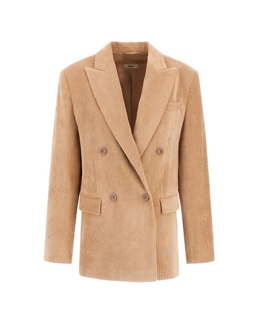 Herno Natural Double-Breasted Corduroy Blazer