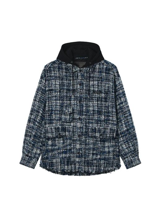 Musium Div. Blue Tweed-Check Drawstring Hooded Jacket for men