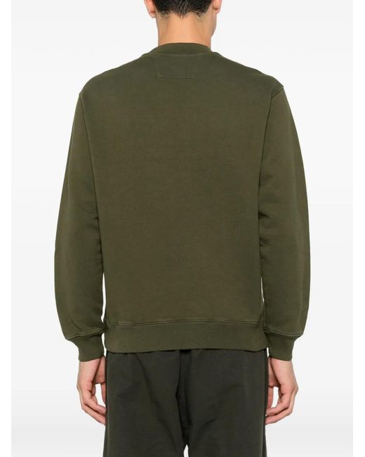 C P Company Green Logo-Embroidered Crew-Neck Sweatshirt for men