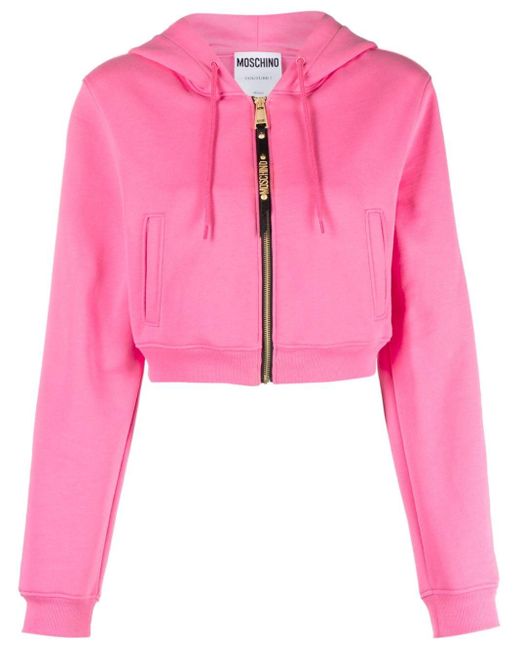 Moschino Pink Logo-lettering Cropped Hoodie