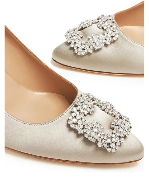 Manolo Blahnik Natural Hangisi 70 Crystal-Buckle Pumps