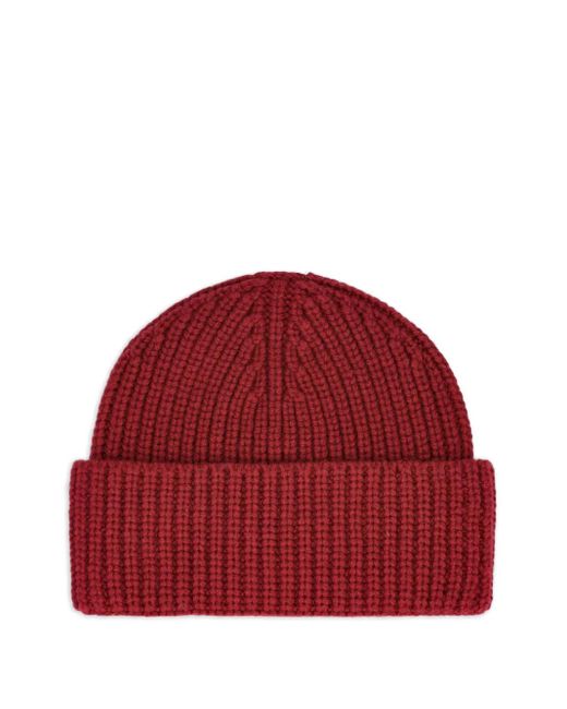 Giada Benincasa Red Ribbed Logp-Patch Beanie