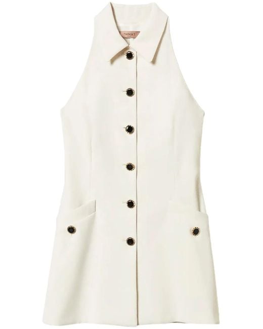 Twinset White Mini Buttoned Fluid-Crêpe Dress