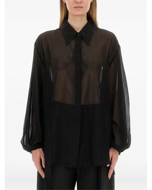 Khaite Black Balloon-Sleeve Shirt