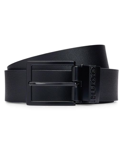 HUGO Black Buckled Leather Belt for men