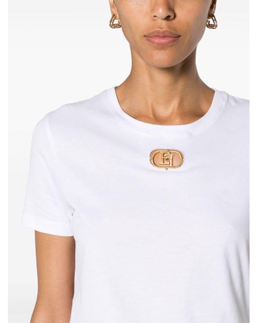 Elisabetta Franchi White Logo-appliqué Cotton T-shirt