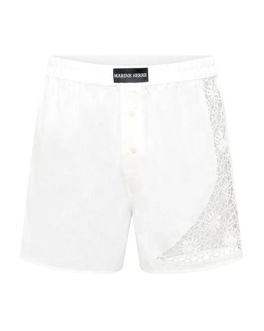 MARINE SERRE White Regenerated Household Lace-Embellished Boxer Shorts