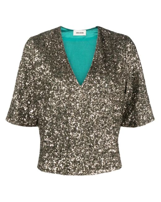Zadig & Voltaire スパンコール ショートスリーブブラウス Metallic