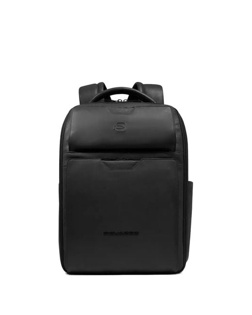 Piquadro Black Leather Backpack for men
